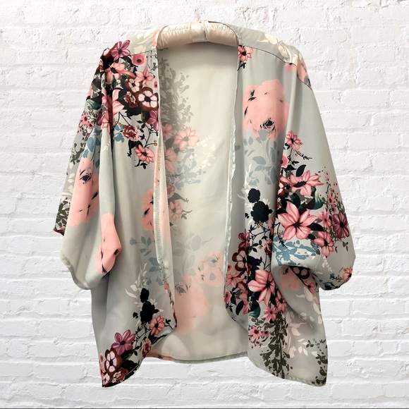 PinkMilly Accessories - Pastel Floral Print Kimono Style Cover Up